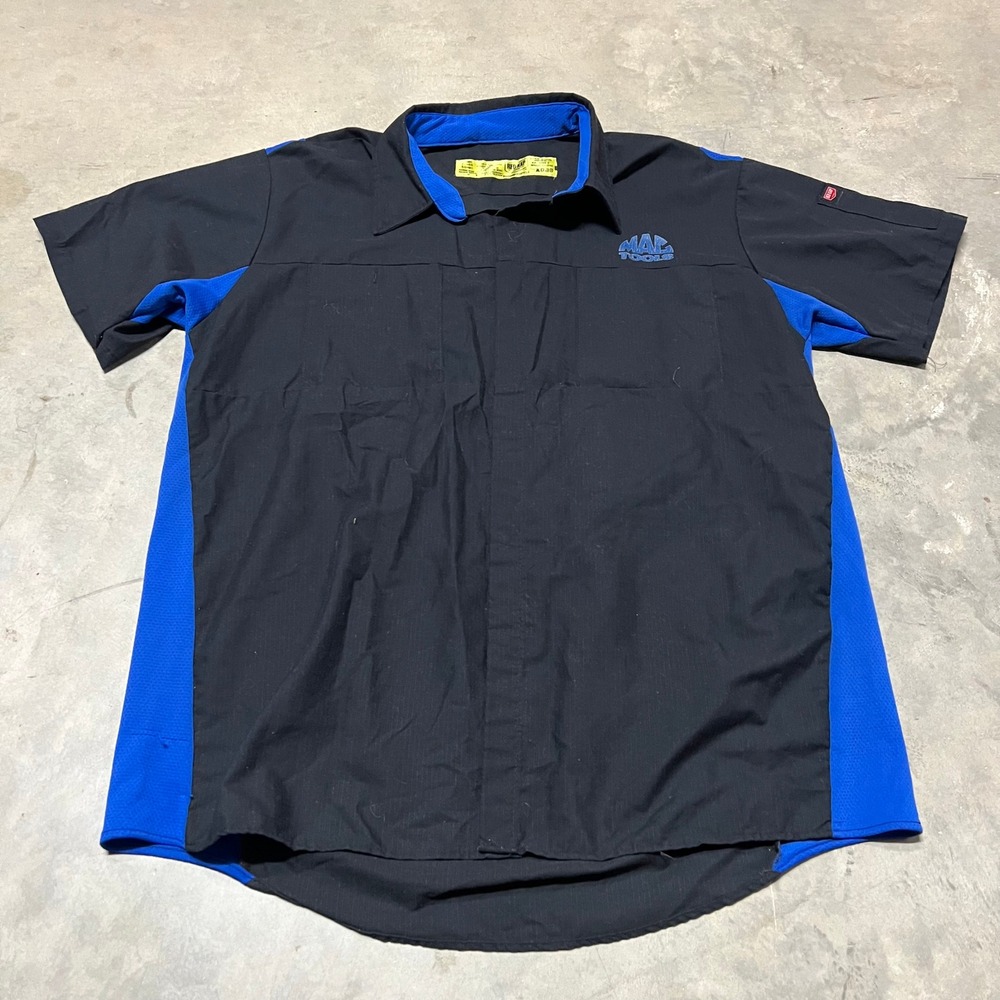 Red Kap Mac Tools Mechanic Shirt Mens XL Black Blue Graphic Work Shirt SY42BR2